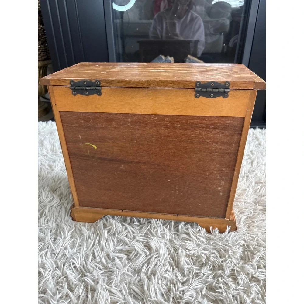 Vintage Wooden Jewelry Box Armoire Etched Glass Doors 4 Drawers Mirror Chest‎